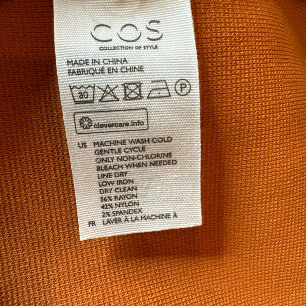 COS Colorblock Huge Pocket Knit Open Front Boxy Jacket Orange Navy Blue Sz S EUC - Picture 10 of 10